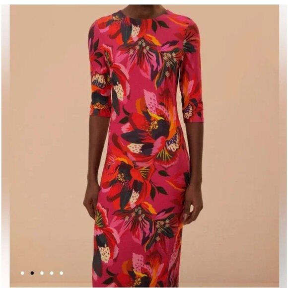NWT FARM RIO Colorful Flowers Jersey Midi Dress - Picture 1 of 10